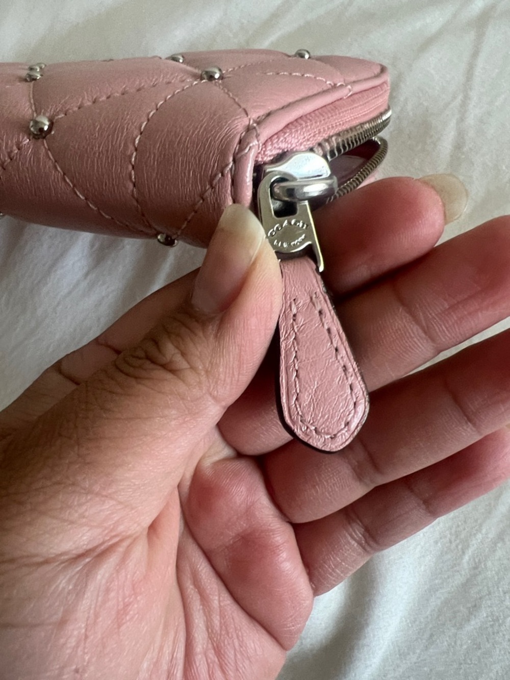 Coach Quilted Studded Zip Around Wallet in Pink - Picture 8 of 10